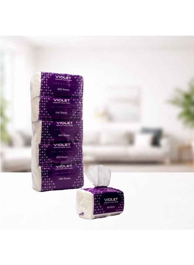 Violet Super Soft Facial Tissues, Nylon Pack 5 rolls × 600 sheets – Gentle & Durable - Image 2